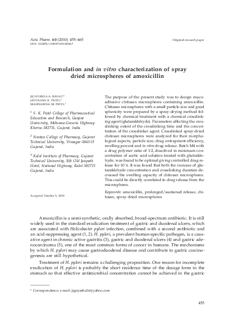 (PDF) Formulation and in vitro characterization of spray dried ...
