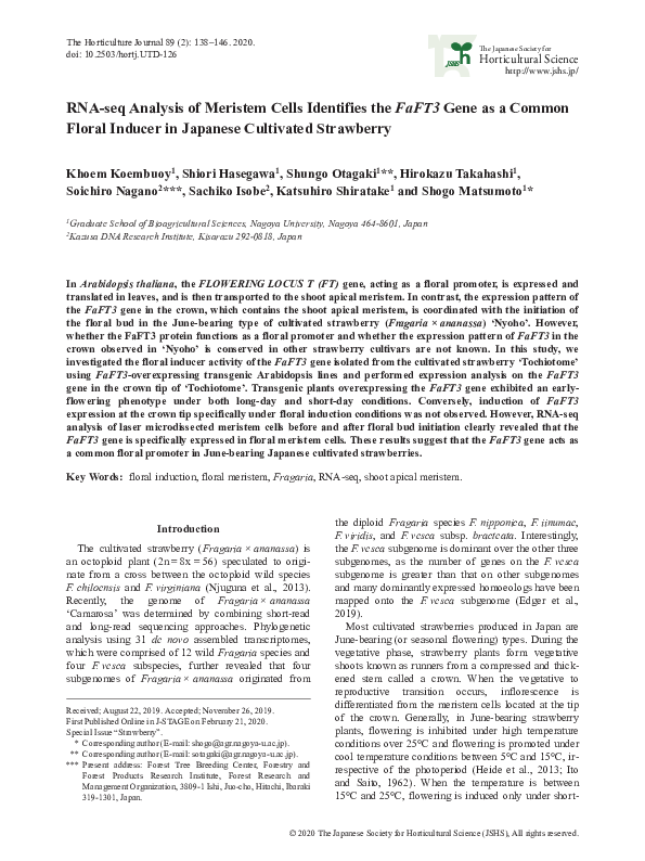 (PDF) RNA-seq Analysis of Meristem Cells Identifies the FaFT3 Gene as a ...