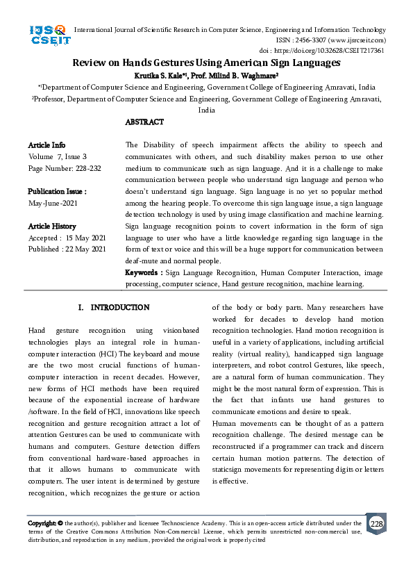 (PDF) Review on Hands Gestures Using American Sign Languages