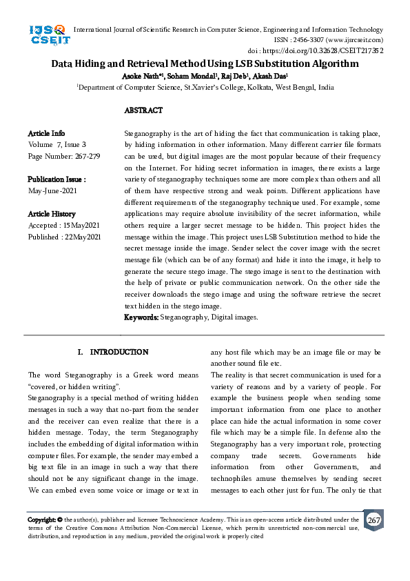 (PDF) Data Hiding and Retrieval Method Using LSB Substitution Algorithm