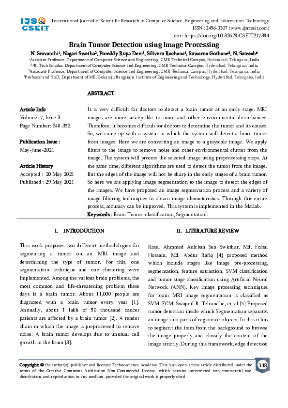 (PDF) Brain Tumor Detection using Image Processing