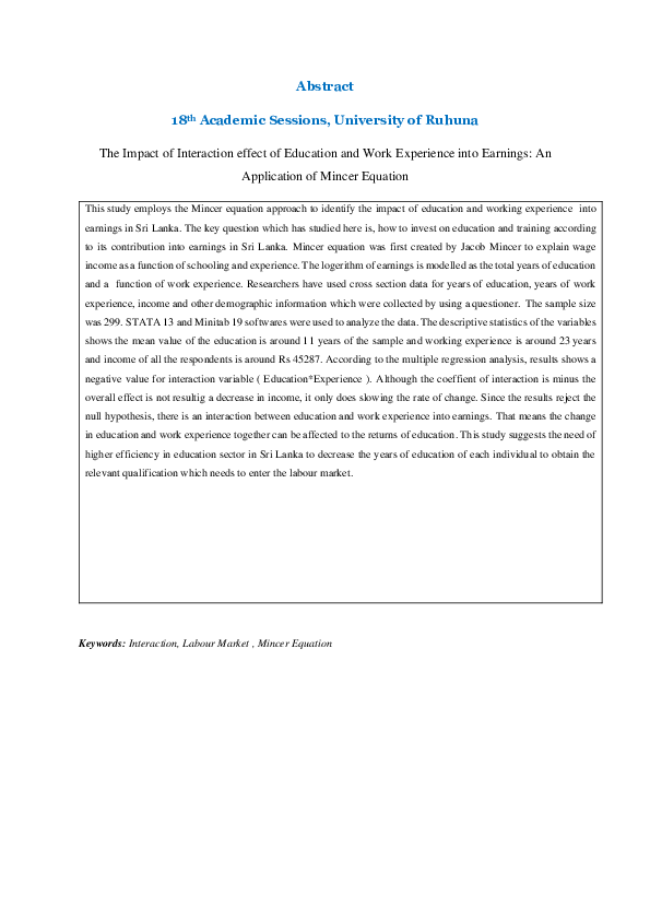 (PDF) The Impact of Interaction effect of Education and Work Experience