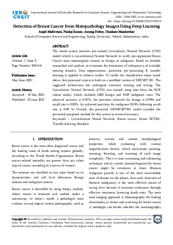(PDF) Detection of Breast Cancer from Histopathology Images Using Deep ...