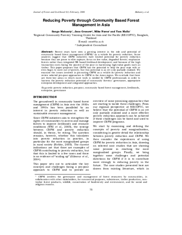 (PDF) Reducing poverty through community based forest management in Asia