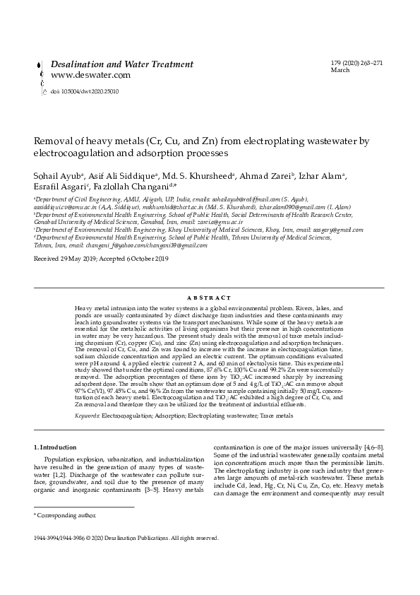 (PDF) Removal of heavy metals (Cr, Cu and Zn) from electroplating ...