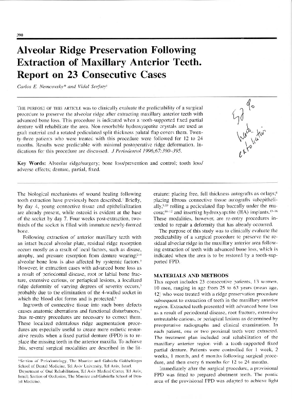 (PDF) Alveolar Ridge Preservation Following Extraction of Maxillary ...