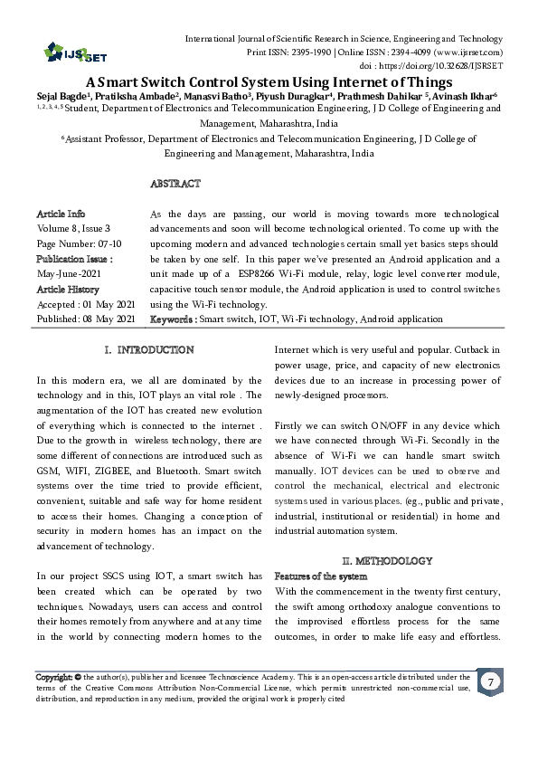 (PDF) A Smart Switch Control System Using Internet of Things