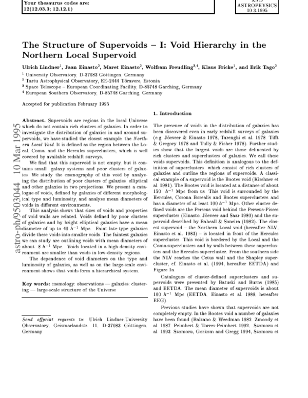 (PDF) The structure of supervoids. I. Void hierarchy in the Northern ...