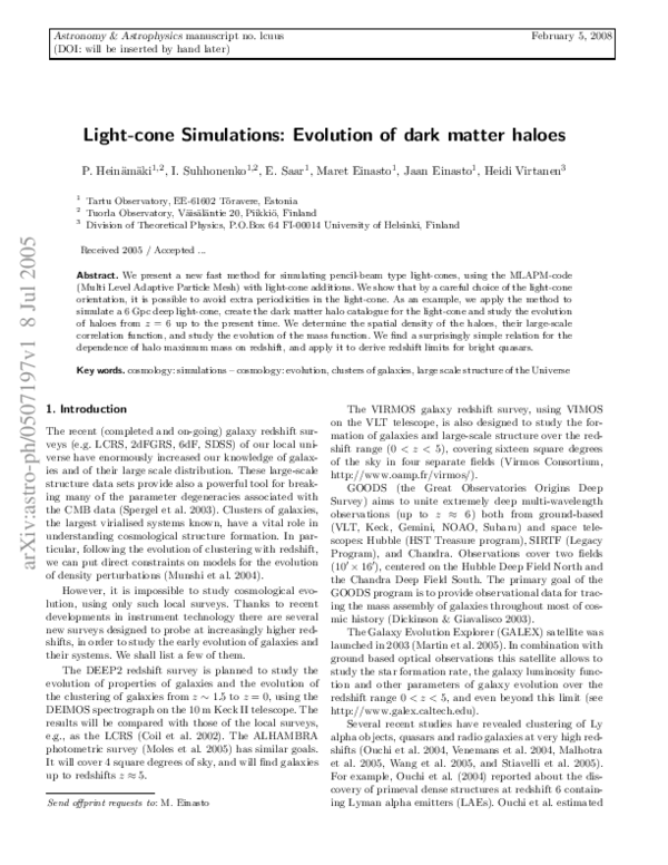 (PDF) Light-cone Simulations: Evolution of dark matter haloes
