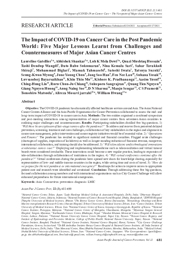 (PDF) The Impact of COVID-19 on Cancer Care in the Post Pandemic World ...
