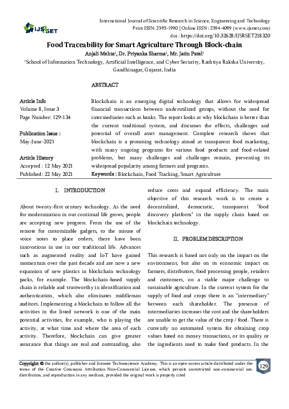 (PDF) Food Traceability for Smart Agriculture Through Block-chain