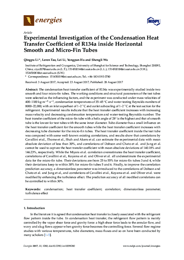 (PDF) Experimental Investigation of Condensation Heat Transfer of ...