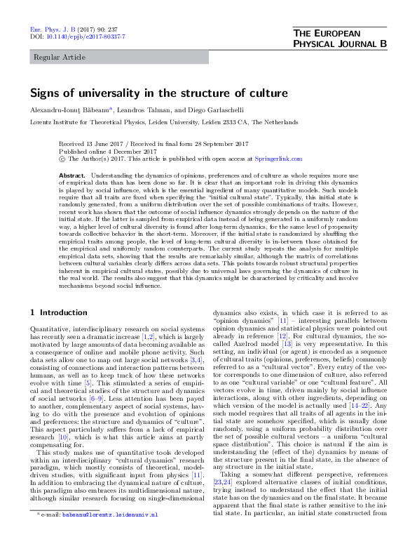 (PDF) Signs of universality in the structure of culture