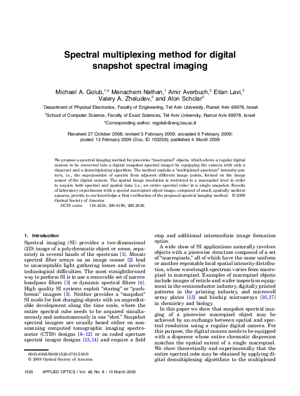 (PDF) Spectral multiplexing method for digital snapshot spectral imaging