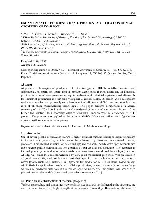 (PDF) Enhancement of Efficiency of SPD Process by Application of New ...