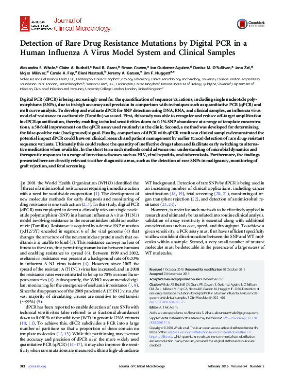 (PDF) Detection of rare drug resistance mutations by digital PCR in a ...