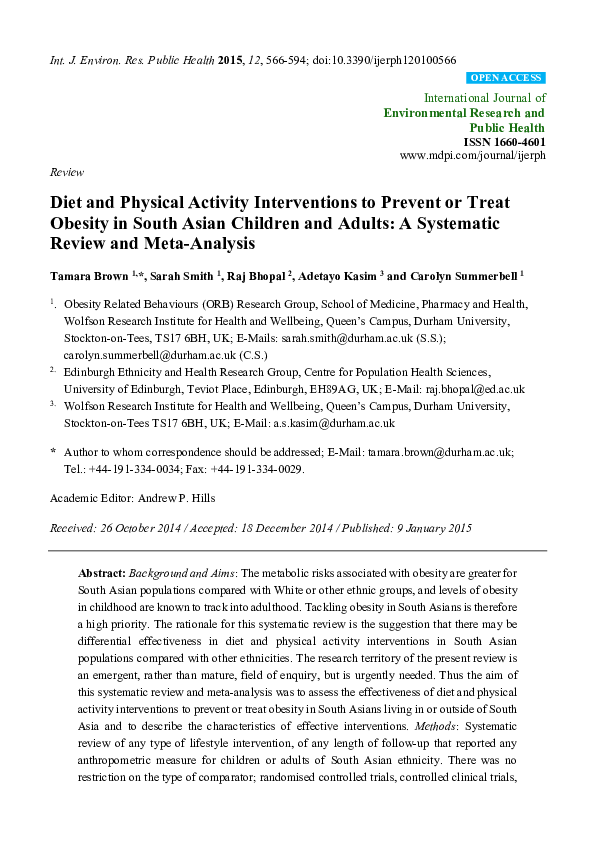 (PDF) Diet and Physical Activity Interventions to Prevent or Treat ...