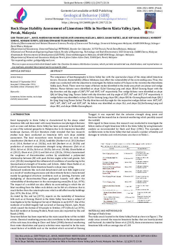 (PDF) Rock Slope Stability Assessment of Limestone Hills in Northern ...