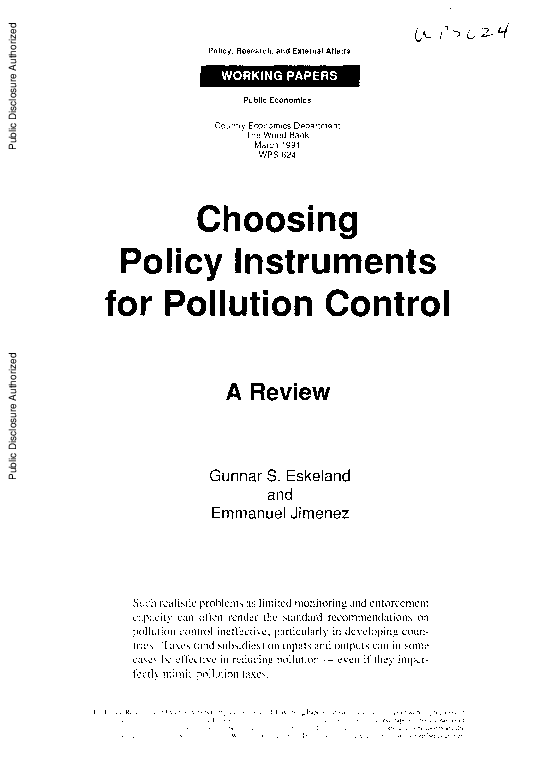 (PDF) Choosing policy instruments for pollution control