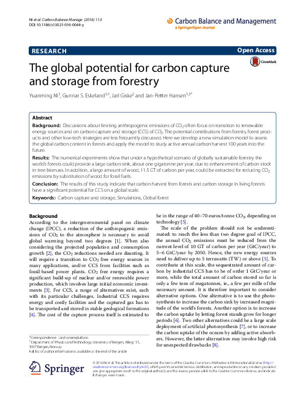 (PDF) The global potential for carbon capture and storage from forestry