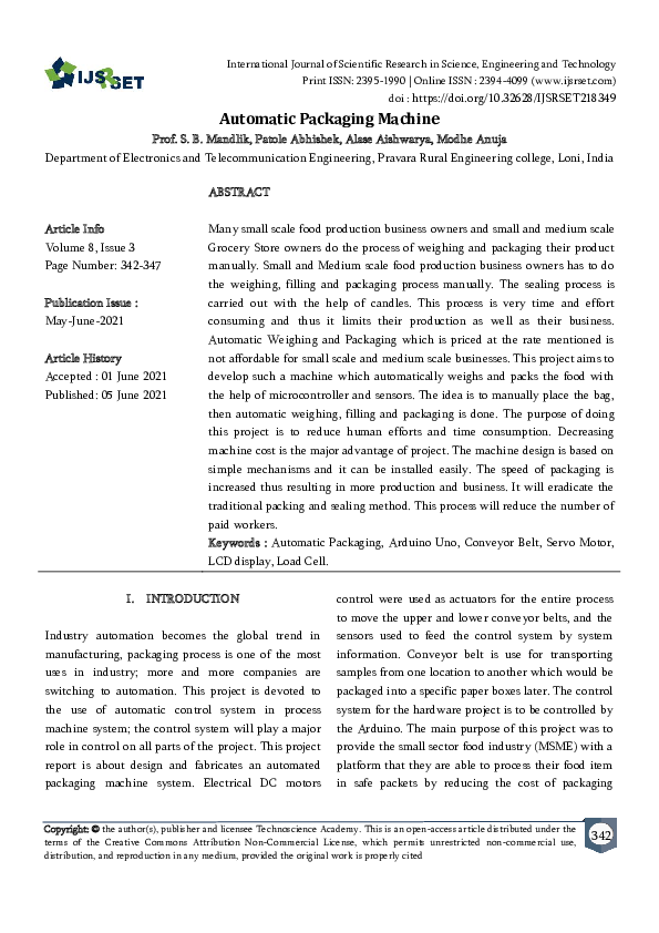 (PDF) Automatic Packaging Machine
