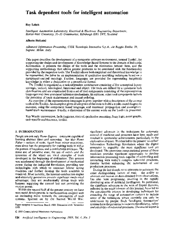 (PDF) Task dependent tools for intelligent automation