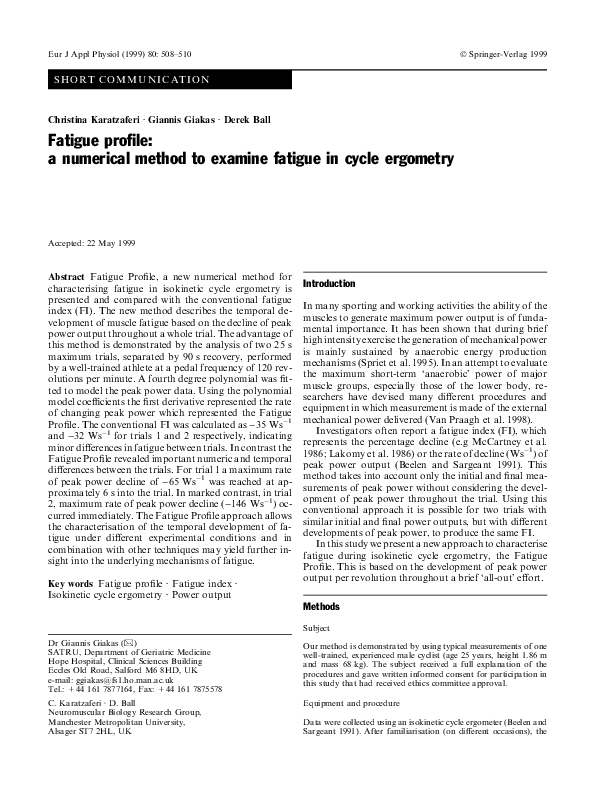 (PDF) Fatigue profile: a numerical method to examine fatigue in cycle ...