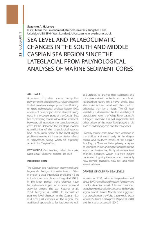 (PDF) Sea Level and Palaeoclimatic Changes in the South and Middle ...