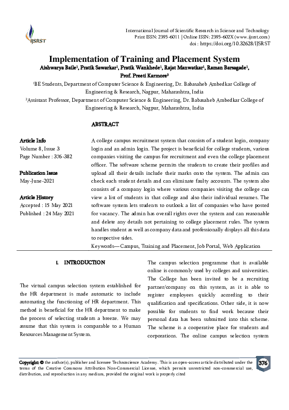 (PDF) Implementation of Training and Placement System