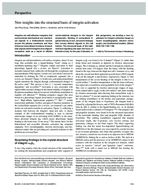 (PDF) New insights into the structural basis of integrin activation