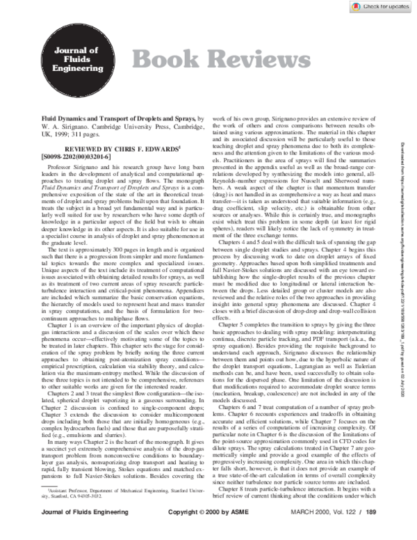 (PDF) Fluid Dynamics and Transport of Droplets and Sprays William A
