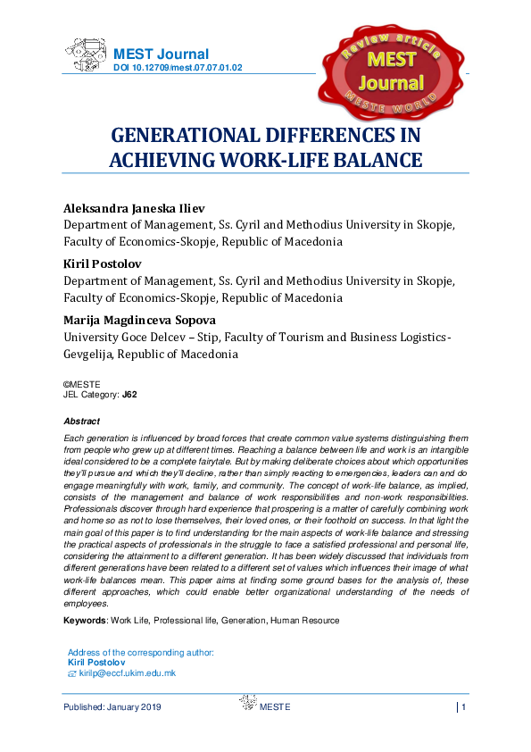 (PDF) Generational Differences in Achieving Work-Life Balance