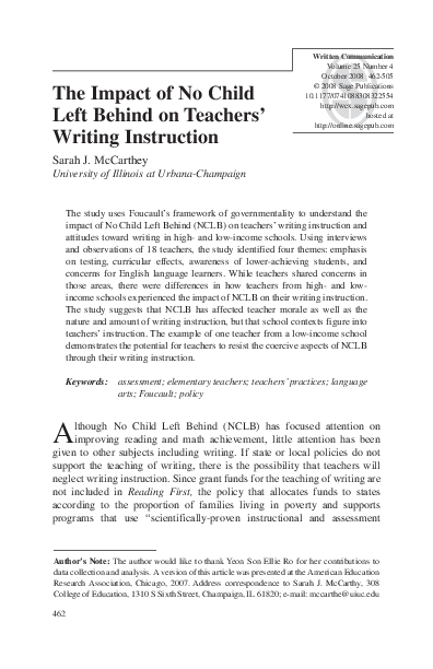 (PDF) The Impact of No Child Left Behind on Teachers' Writing Instruction