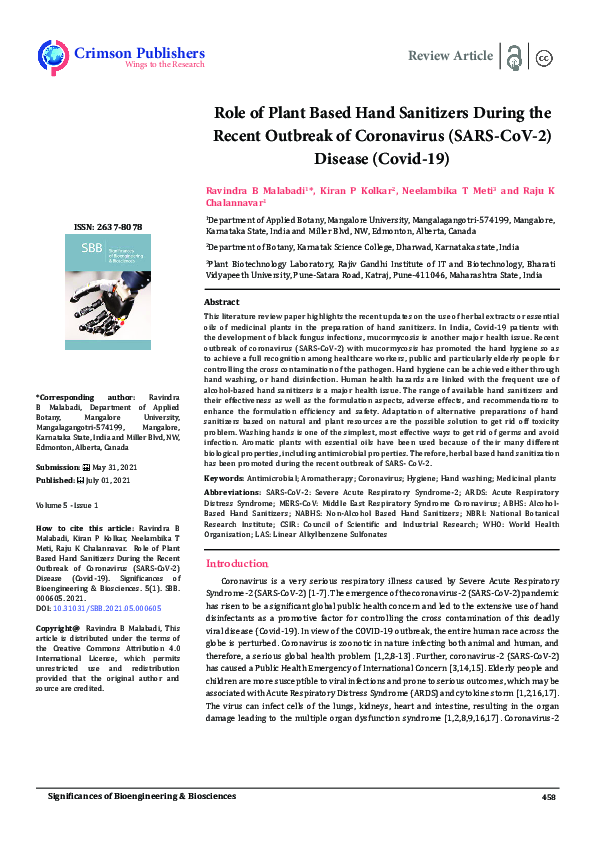 (PDF) Toxicity of Hand sanitizer problems Herbal medicine Treatment