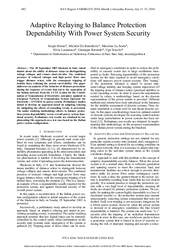 (PDF) Adaptive relaying to balance protection dependability with power