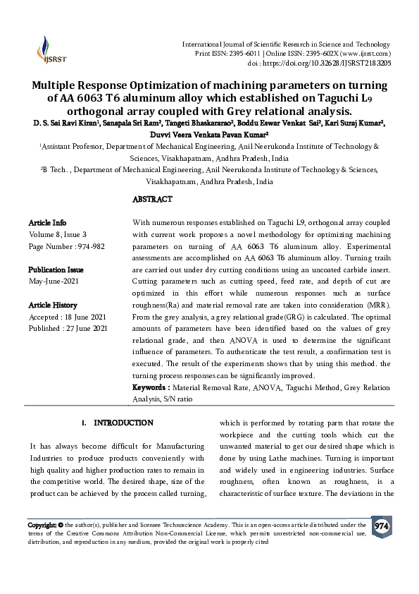 (PDF) Multiple Response Optimization of machining parameters on turning ...