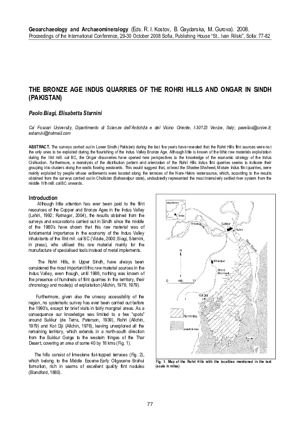 (PDF) The Bronze Age Indus Quarries of the Rohri Hills and Ongar in ...