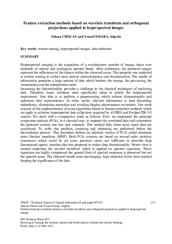 (PDF) Feature Extraction Methods Based on Wavelets Transform and ...