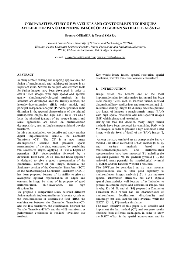 (PDF) Comparative Study of Wavelets and Contourlets Techniques Applied ...