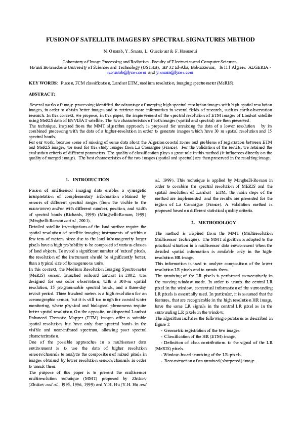 (PDF) Fusion of Satellite Images by Spectral Signatures Method