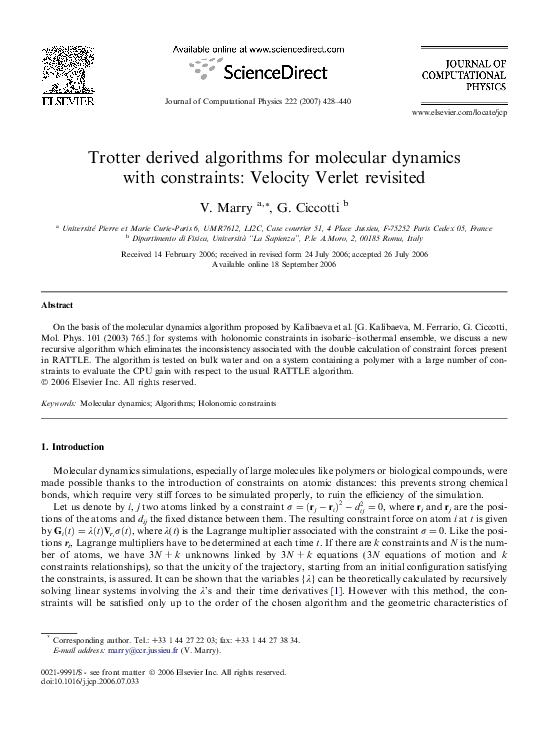 (PDF) Trotter derived algorithms for molecular dynamics with ...