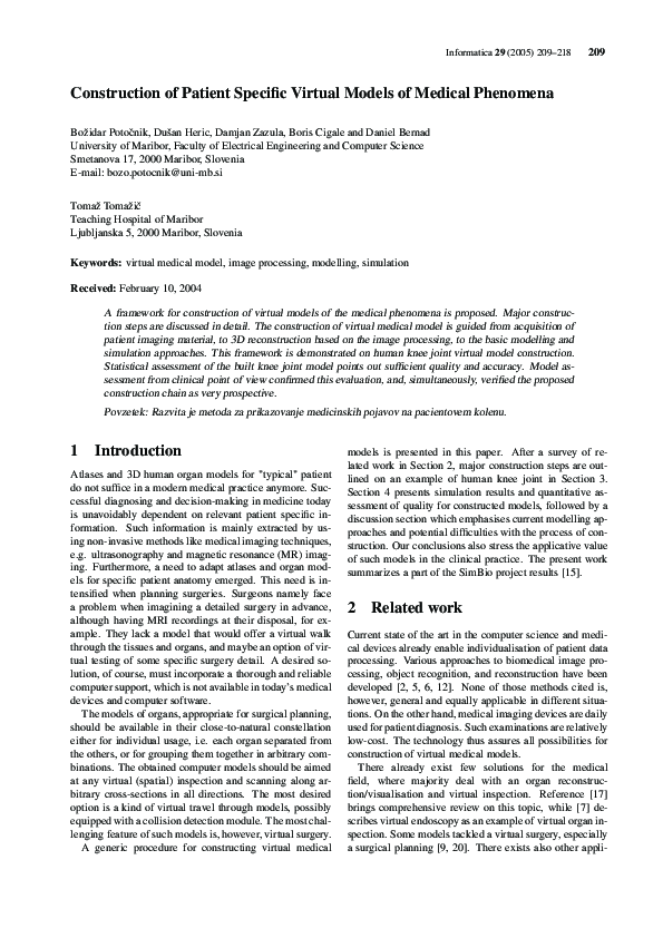 (PDF) Construction of Patient Specific Virtual Models of Medical Phenomena