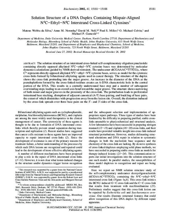 (PDF) Solution structure of a DNA duplex containing mispair-aligned N4C ...
