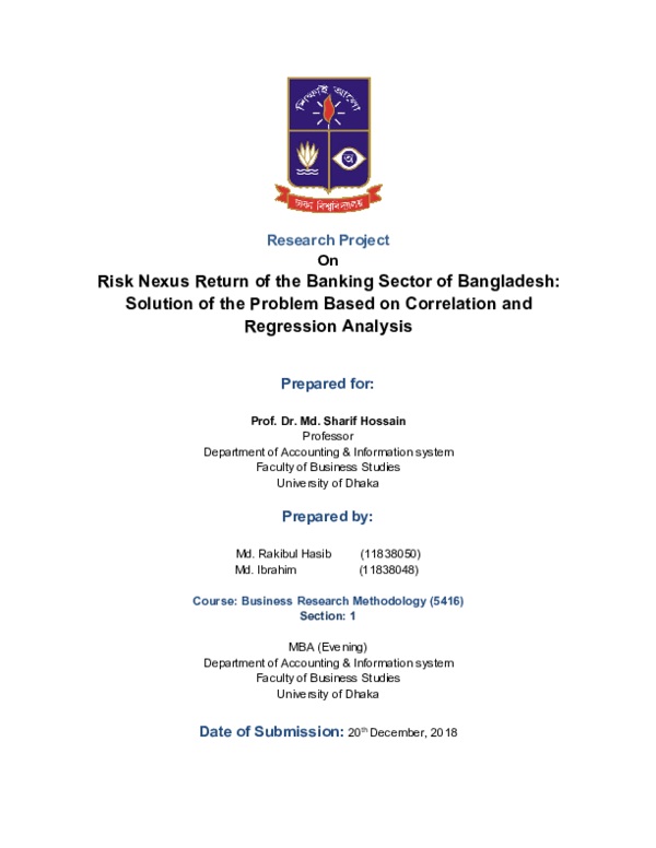 (PDF) Risk Nexus Return of the Banking Sector of Bangladesh: Solution ...