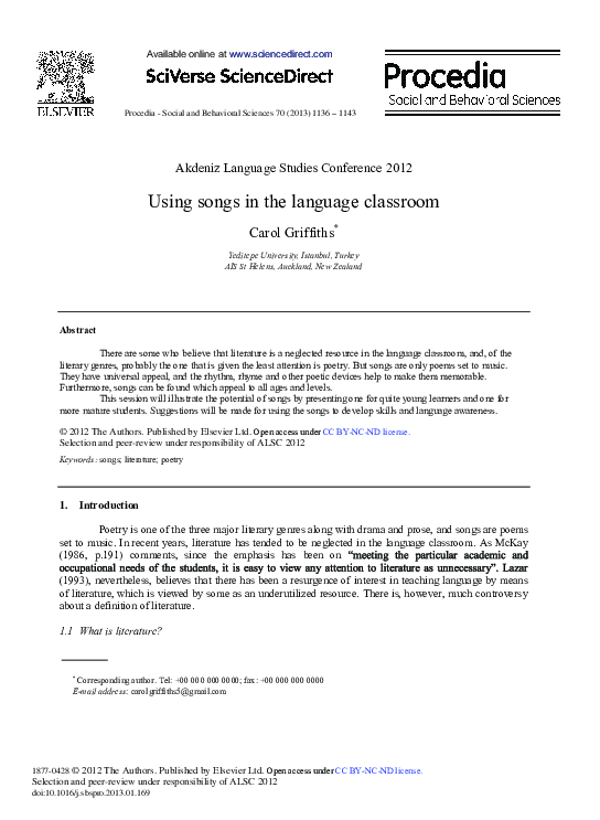 (PDF) Using Songs in the Language Classroom