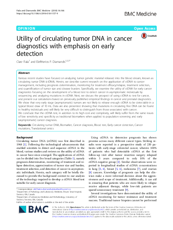 (PDF) Utility of circulating tumor DNA in cancer diagnostics with ...