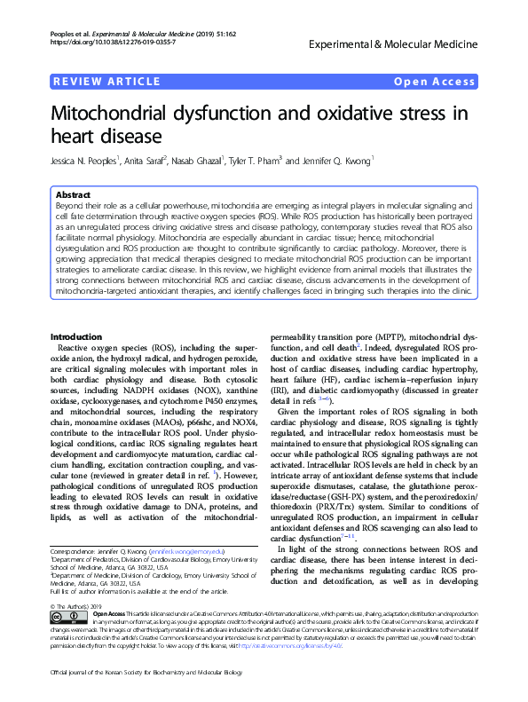 (PDF) Mitochondrial dysfunction and oxidative stress in heart disease