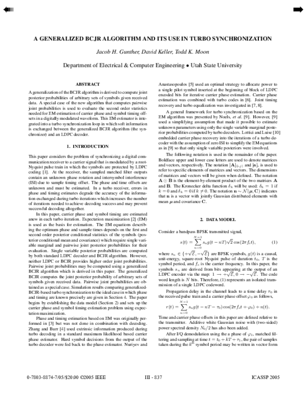 (PDF) A generalized BCJR algorithm and its use in turbo synchronization