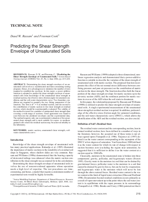 (PDF) Predicting the Shear Strength Envelope of Unsaturated Soils