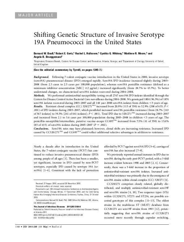 (PDF) Shifting Genetic Structure of Invasive Serotype 19A Pneumococci ...
